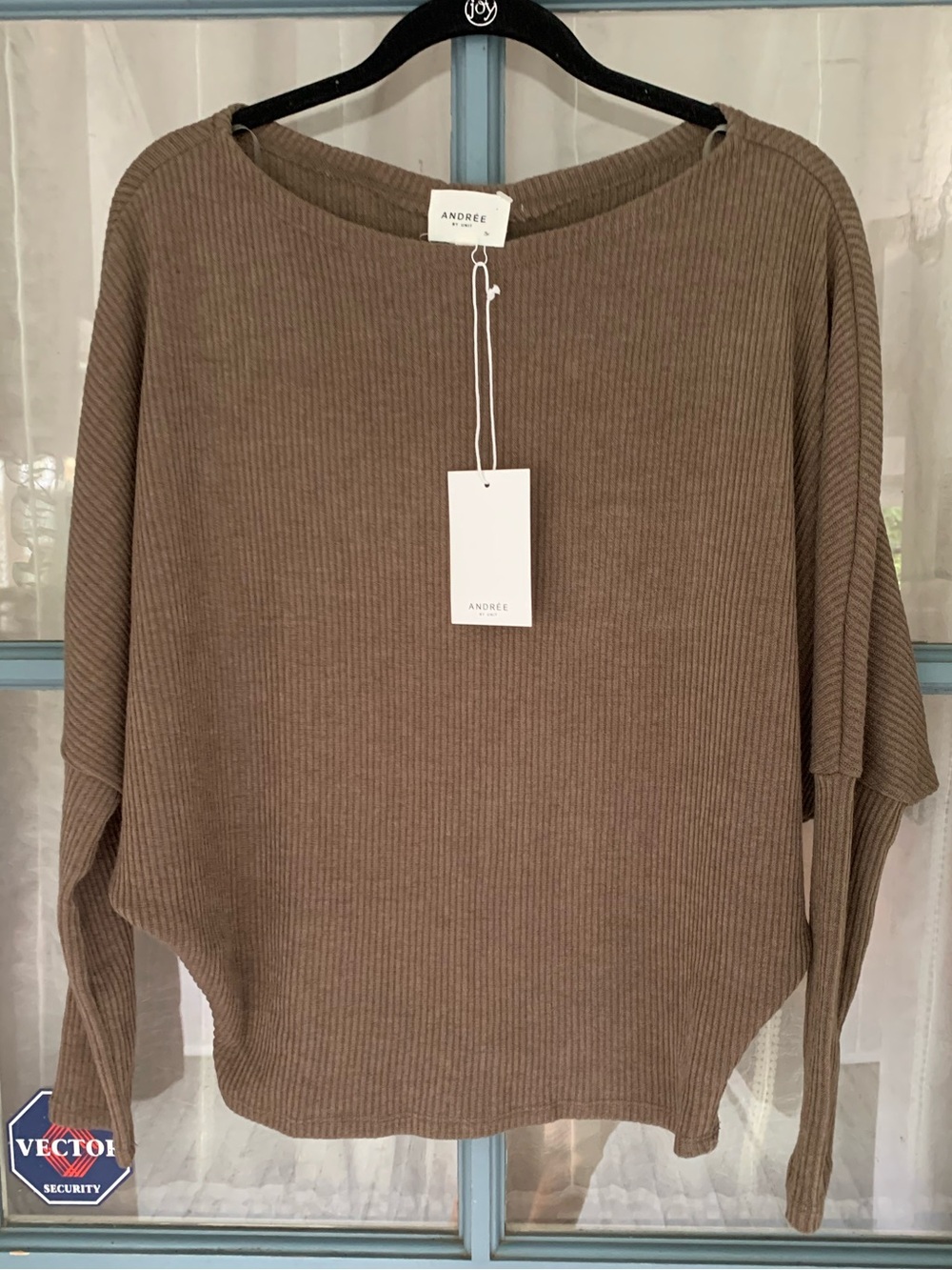 Andree Taupe Ribbed Scoopneck Pullover